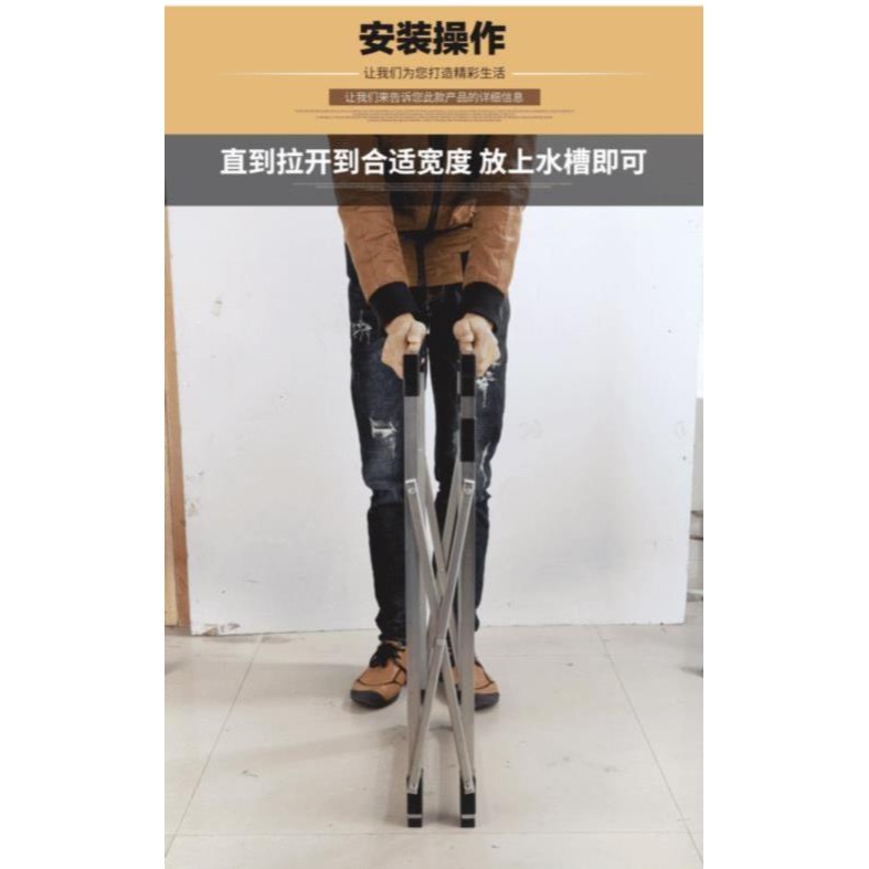 廚房上方雙頭臺上掛籃子攜帶一體單槽洗水槽置物架盆加式水槽水池-細節圖5