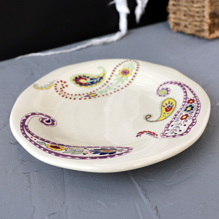創意波西米亞系列22釐米陶瓷圓盤家用菜盤糖果甜品盤西餐牛排盤-細節圖2