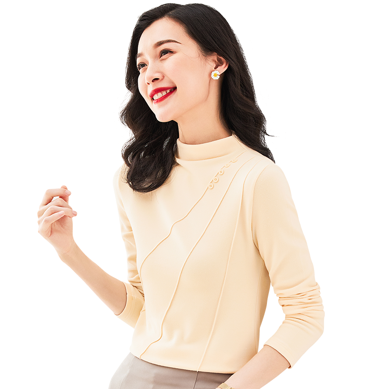 德絨半高領咖啡色打底衫女內搭秋冬百搭時尚洋氣加絨加厚長袖上衣-細節圖4