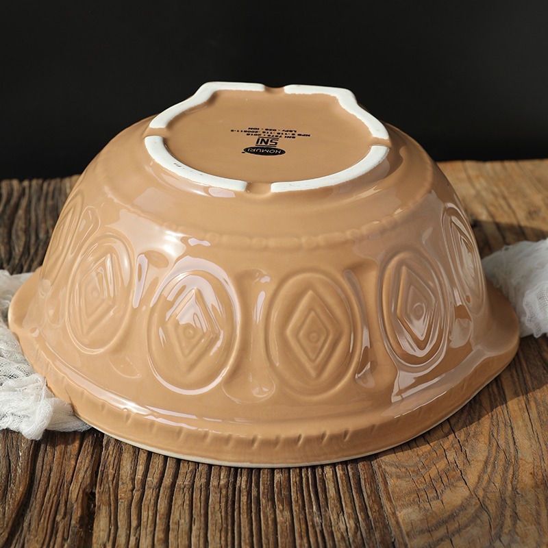 北歐陶瓷大果盆簡約浮雕果實大沙拉盆和麪盆爆米花碗大容量攪拌碗-細節圖4