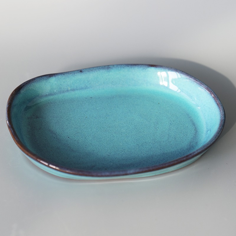 創意粗陶陶瓷沙拉焗飯淺口盤不規則手工創意長條橢圓盤日式料理盤-細節圖2
