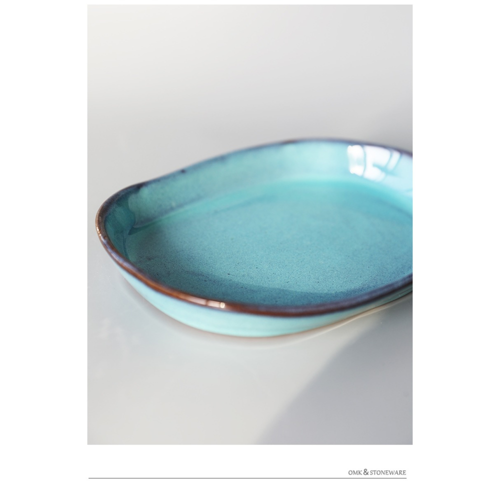 創意粗陶陶瓷沙拉焗飯淺口盤不規則手工創意長條橢圓盤日式料理盤-細節圖10