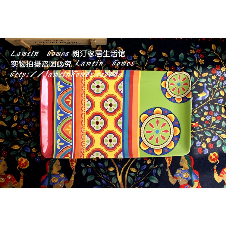 波西米亞風 壽司盤 水果零食盤 長方大盤 家居裝飾 蛋糕點心盤-細節圖5