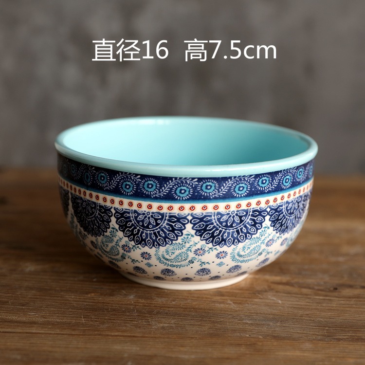 藍色小碎花外貿陶瓷餐具麪碗森女風陶瓷餐具湯碗/沙拉碗米飯碗-細節圖8