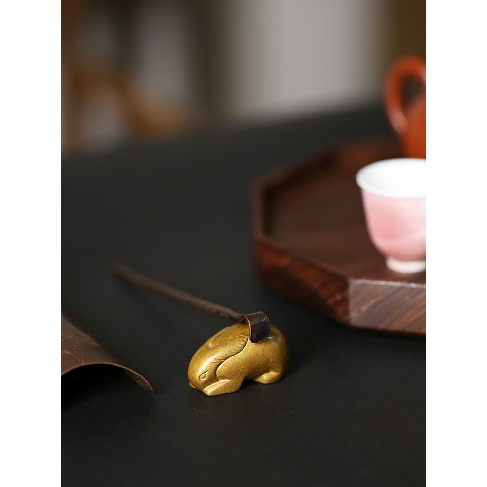 創意手工銅茶寵實心兔子小擺件茶玩文房鎮紙手把件功夫茶具零配件-細節圖4