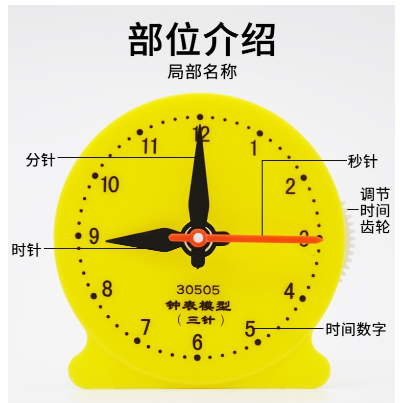認識時鐘鐘表模型學生用8cm兒童識表教具三針聯動12小時制J30505玩具鐘面鐘表認識時間幼兒啟蒙學生教具-細節圖8