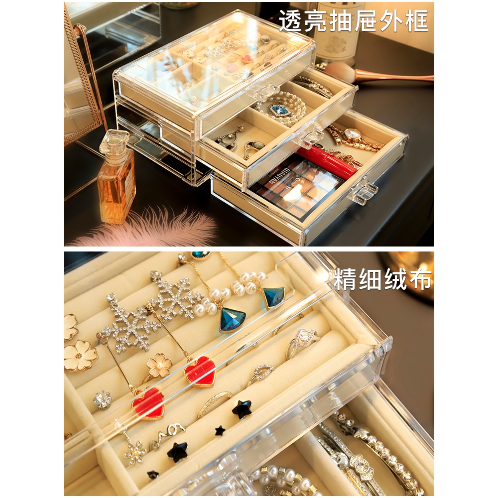 精美禮品透明塑料桌面首飾盒手錶收納盒耳環耳釘發卡耳夾小飾品-細節圖5