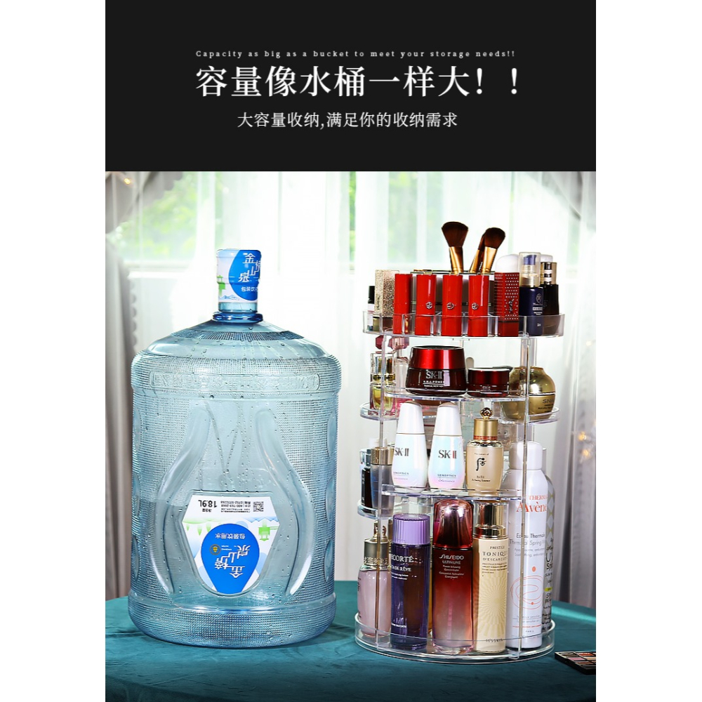 化妝品收納盒旋轉透明桌面整理亞克力梳妝臺口紅彩妝護膚品置物架-細節圖10