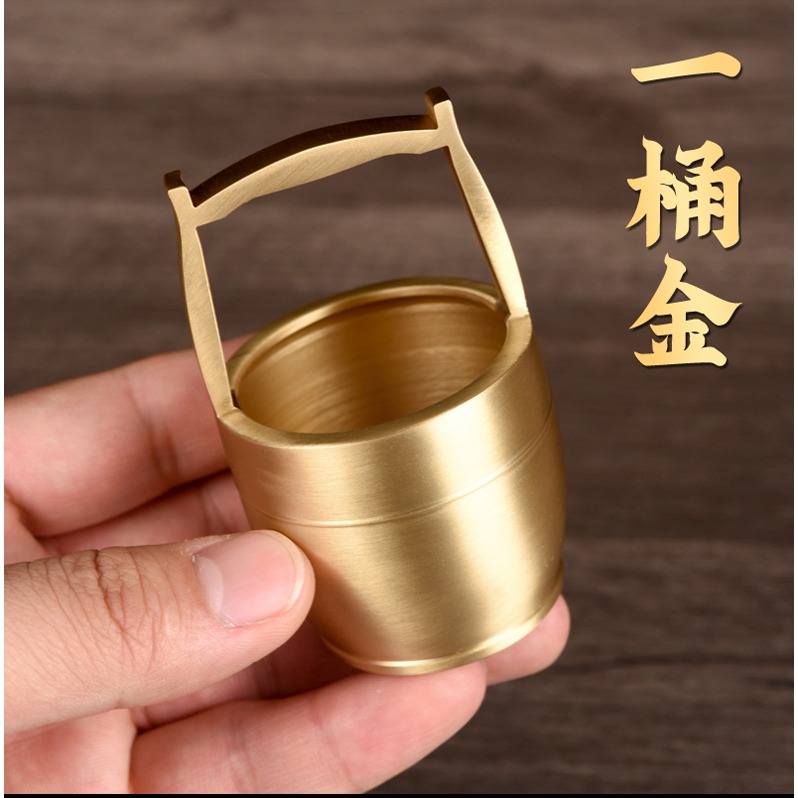 一桶金擺件純銅創意復古銅缸聚寶盆黃銅房間客廳辦公室小號裝飾品-細節圖6