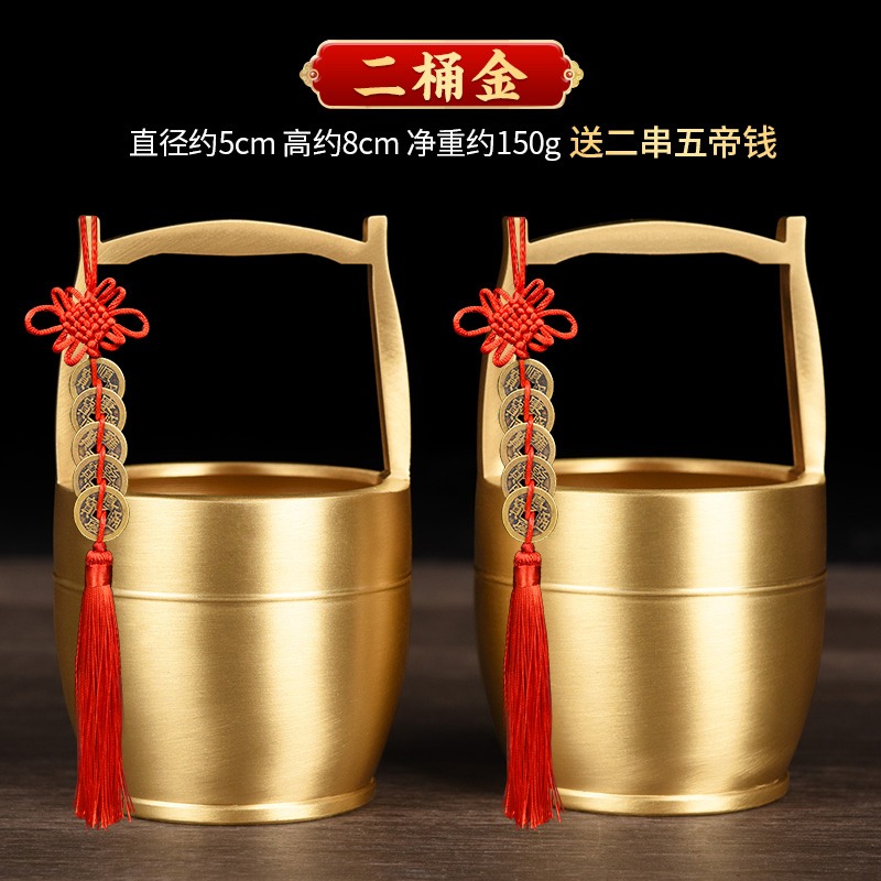 一桶金擺件純銅創意復古銅缸聚寶盆黃銅房間客廳辦公室小號裝飾品-細節圖10