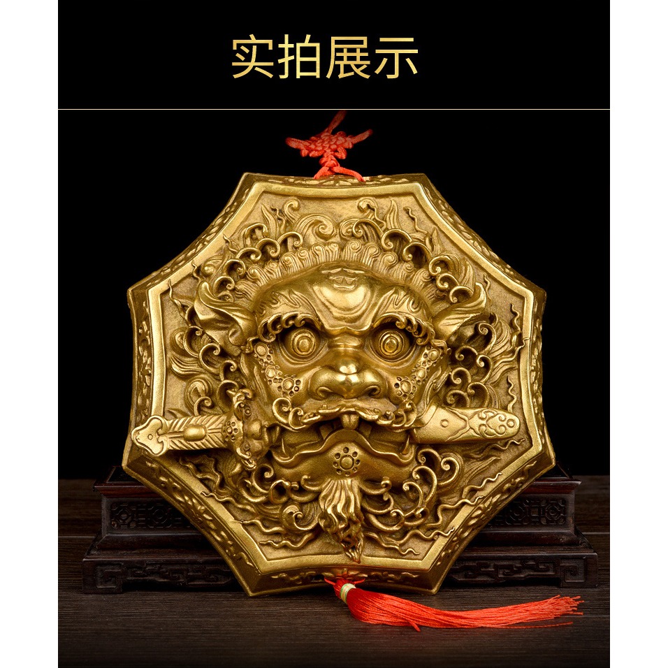 純銅獅咬劍掛件八卦鏡獅子睚眥獸頭大門房門裝飾家居擺件-細節圖6