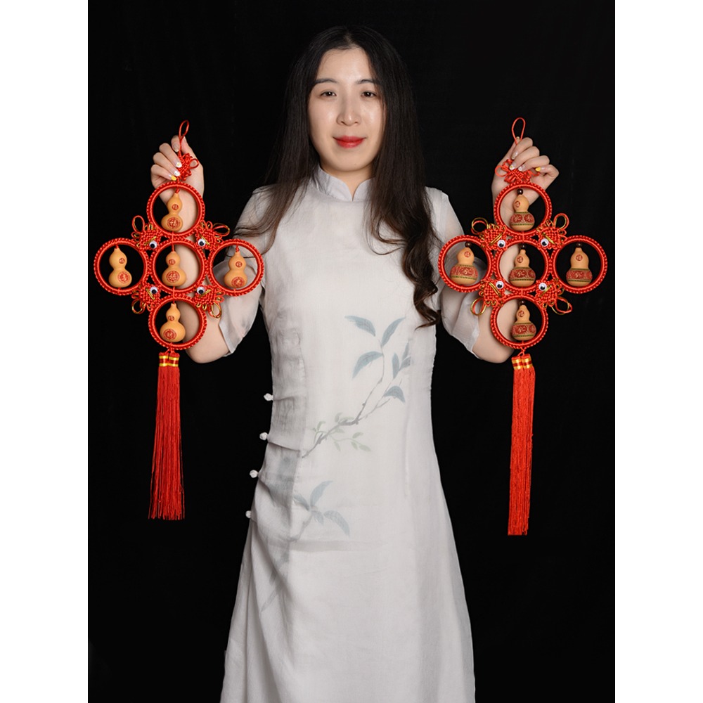 天然葫蘆掛件中國結大小號家居福字解決門對門吉祥大紅結裝飾掛飾-細節圖4