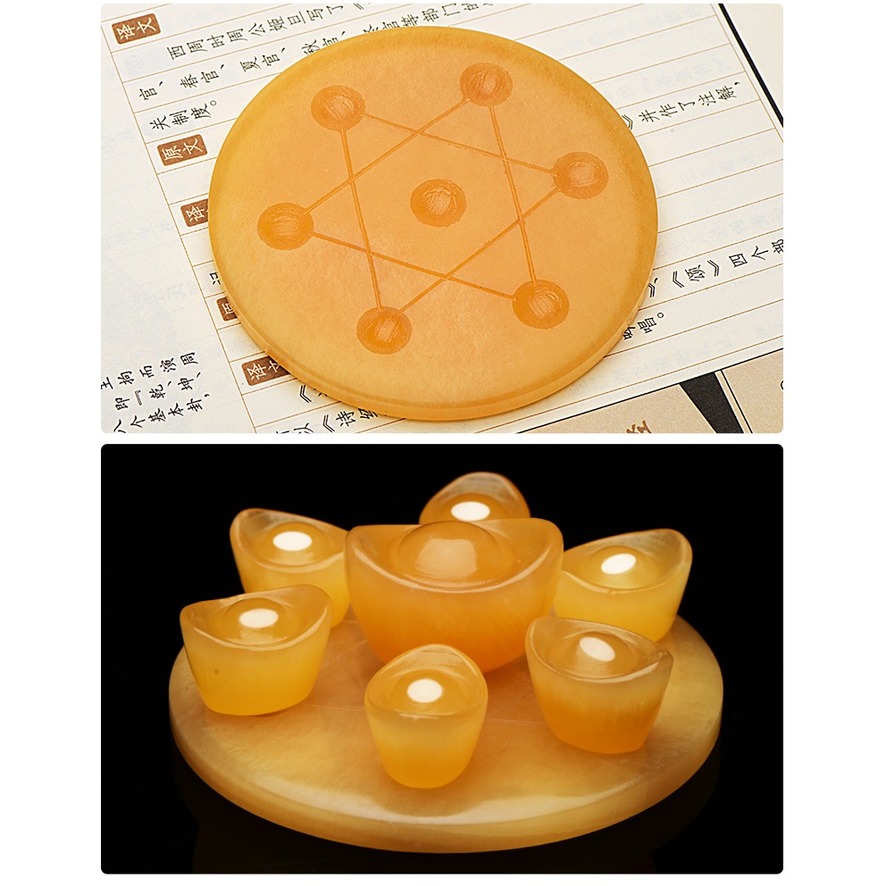 和堂悅舍黃玉元寶七星聚寶盆擺件五帝錢家居裝飾品客廳銅錢擺件-細節圖7