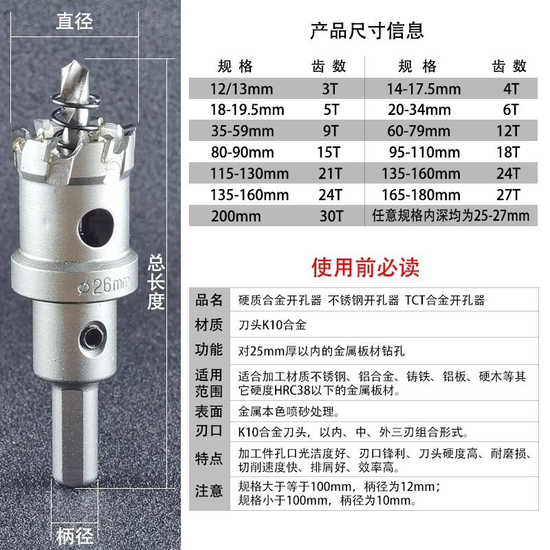 不銹鋼硬質合金開孔器 鋁模板水槽厚金屬鉆頭12-64mm多功能擴孔器-細節圖8