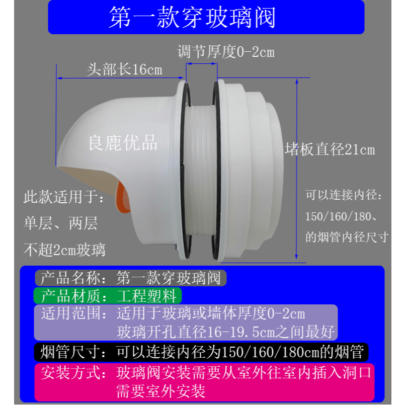廣探加長款抽油煙機玻璃出風口排風口公共煙道止回閥廚房玻璃閥-細節圖7