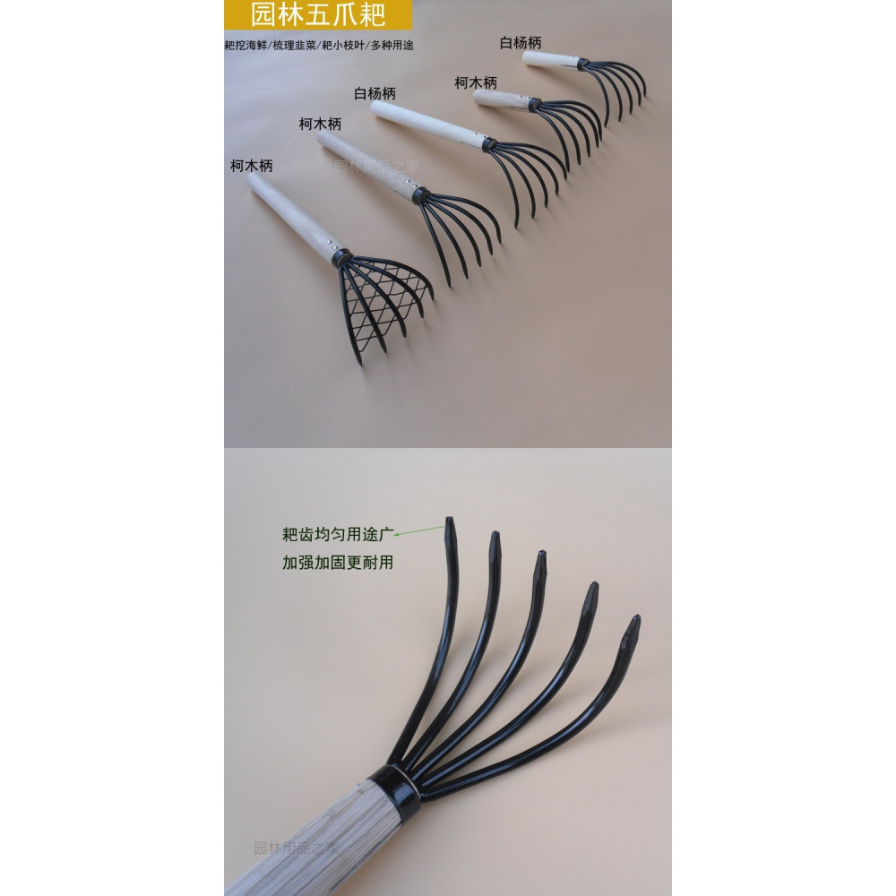 五齒耙子五爪耙樹葉垃圾收集用長沙灘挖海鮮耙農具貝殼耙園藝用品-細節圖6
