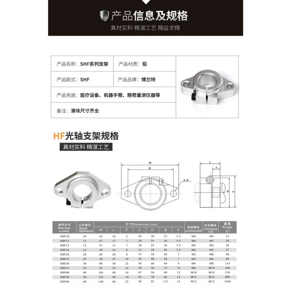 光軸支架菱型臥式固定支撐座SHF8/10/12/16/20/25/30/35/40/50/60-細節圖10
