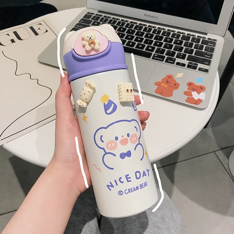 ins風保溫杯女生學生可愛高顏值水杯帶吸管杯小巧可斜挎便攜杯子-細節圖3