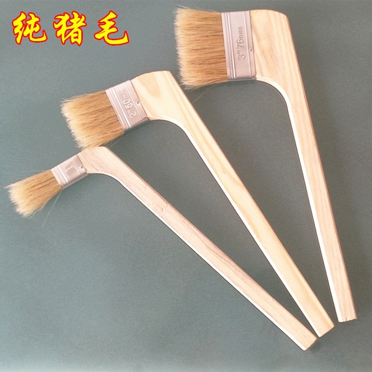 彎頭刷彎柄油漆刷 純豬毛仿鬃毛刷 船用刷長柄長毛刷子清潔掃灰刷-細節圖6