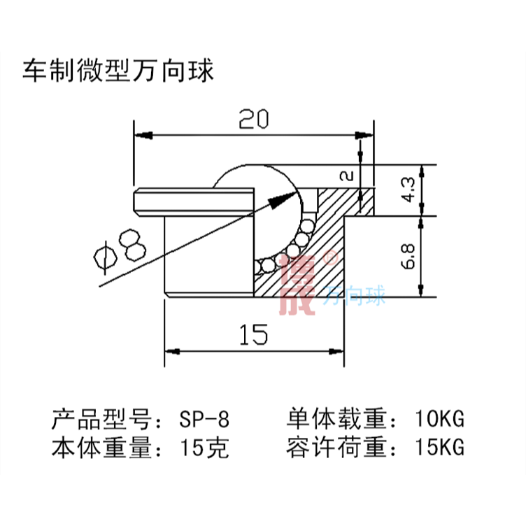 重型萬向球SP15/8//22//30/45/60不銹鋼牛眼軸承尼龍滾珠牛眼輪-細節圖7