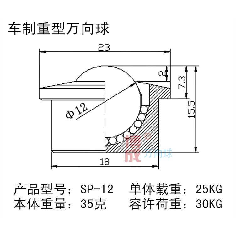 重型萬向球SP15/8//22//30/45/60不銹鋼牛眼軸承尼龍滾珠牛眼輪-細節圖8