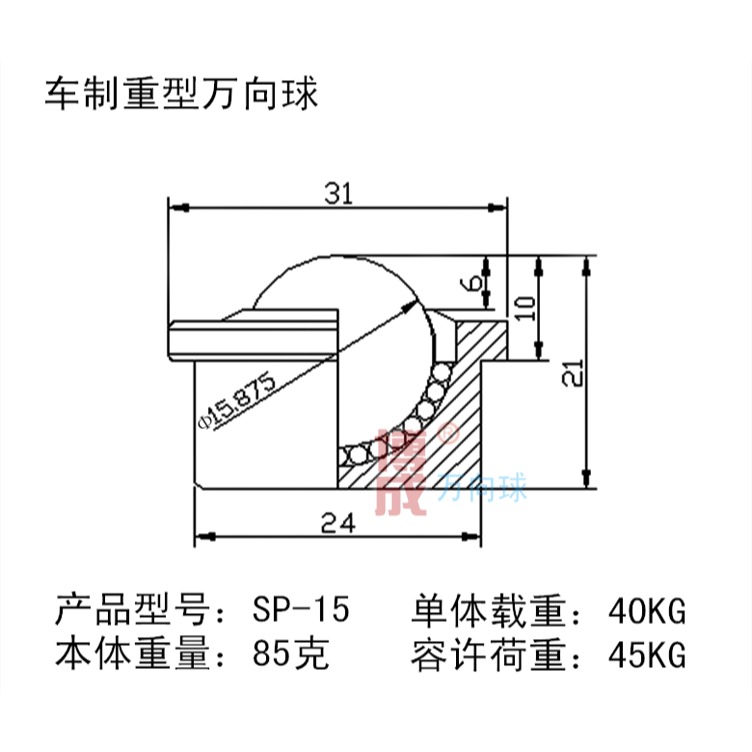 重型萬向球SP15/8//22//30/45/60不銹鋼牛眼軸承尼龍滾珠牛眼輪-細節圖9