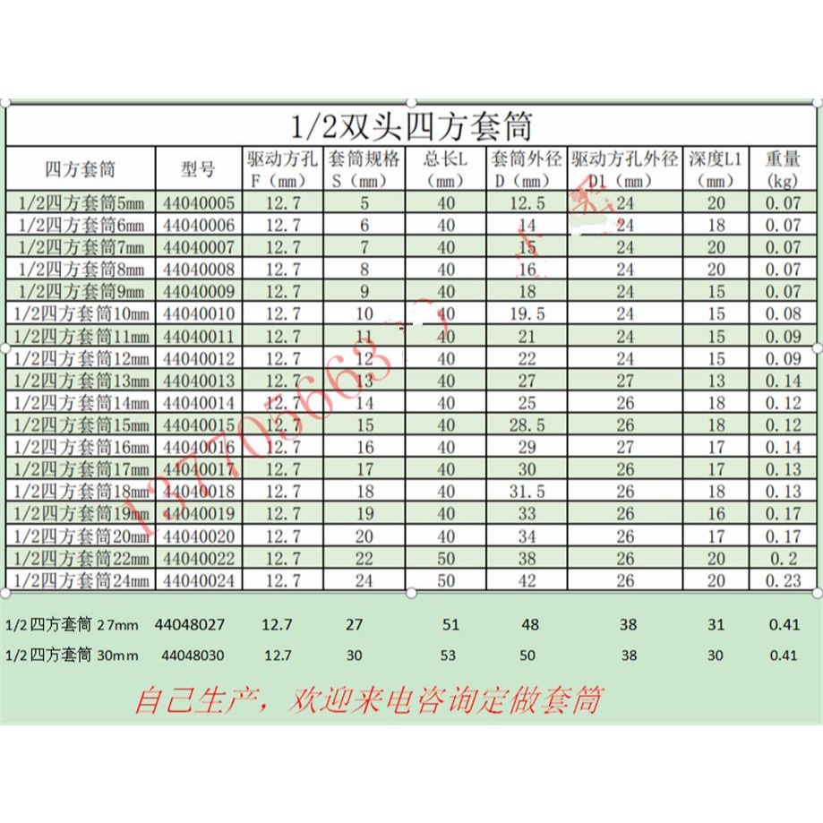 專業四方套筒 方形內四方 四角 套筒兩頭四方套筒四角1/2寸5 6789-細節圖5