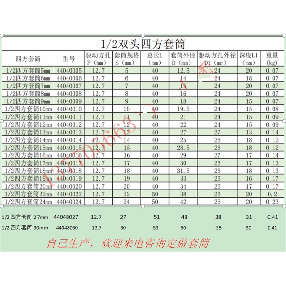 專業四方套筒 方形內四方 四角 套筒兩頭四方套筒四角1/2寸5 6789-細節圖7