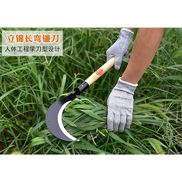 進口大鐮刀長柄戶外農用除草工具錳鋼鐮刀割草刀農具玉米收割草-細節圖9