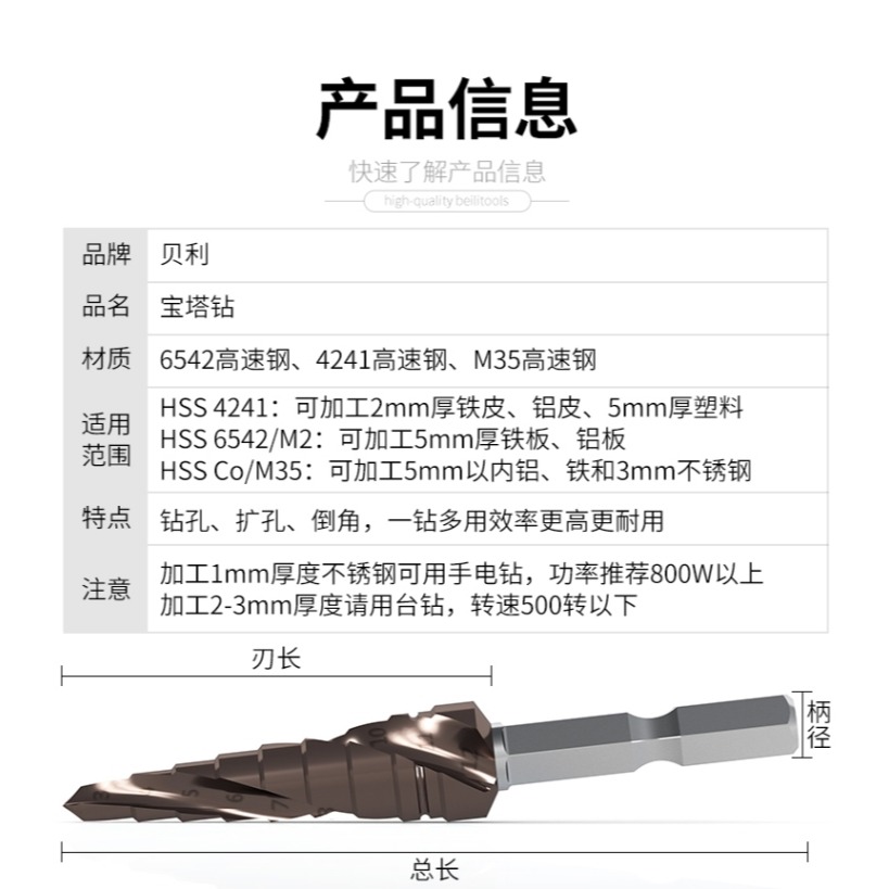 含鈷寶塔電鉆不銹鋼金屬開孔器中心鉆頭打孔神器擴孔器專用螺旋轉-細節圖8