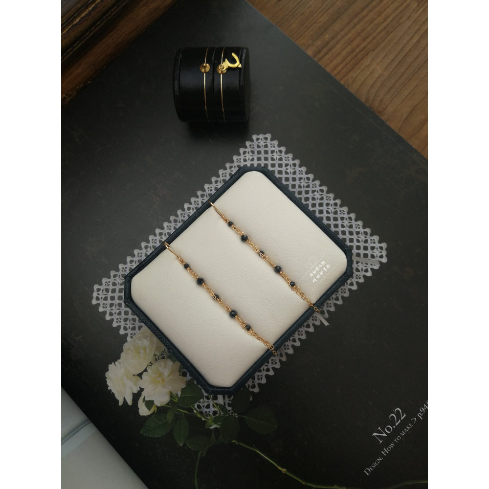 曉君夢 *黑色小禮服* 黑尖晶14k注金耳環耳釘耳夾 優雅精緻閃亮-細節圖10