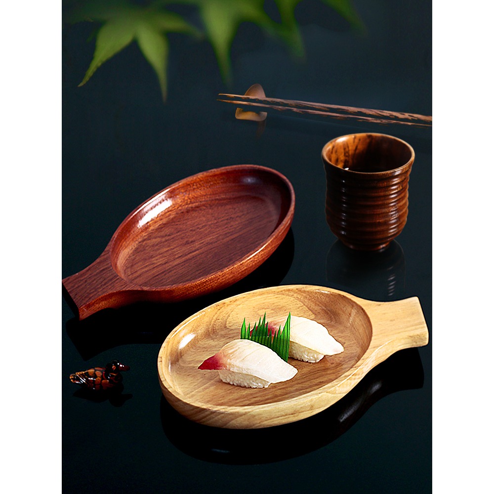 手柄碗泡菜碗日式創意早餐碗個性和風餐具帶把手木盤日式點心木碗-細節圖3