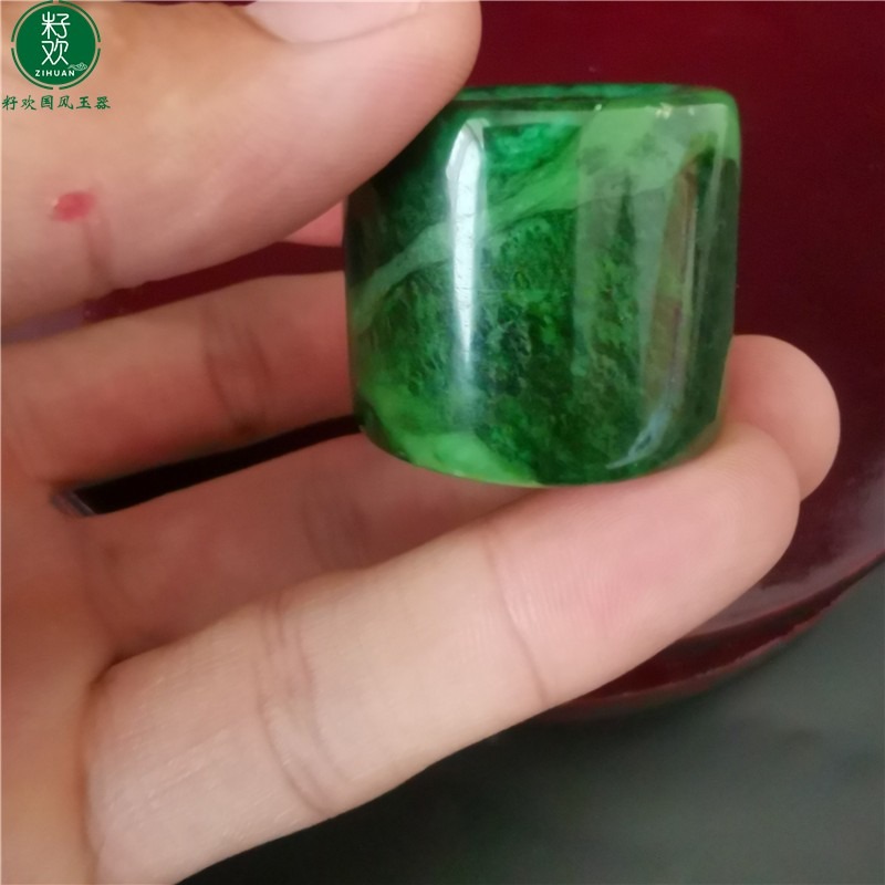 天然翡翠碧玉藍田玉石扳指環射箭女男士款紅色大拇指文玩復古宮廷-細節圖2