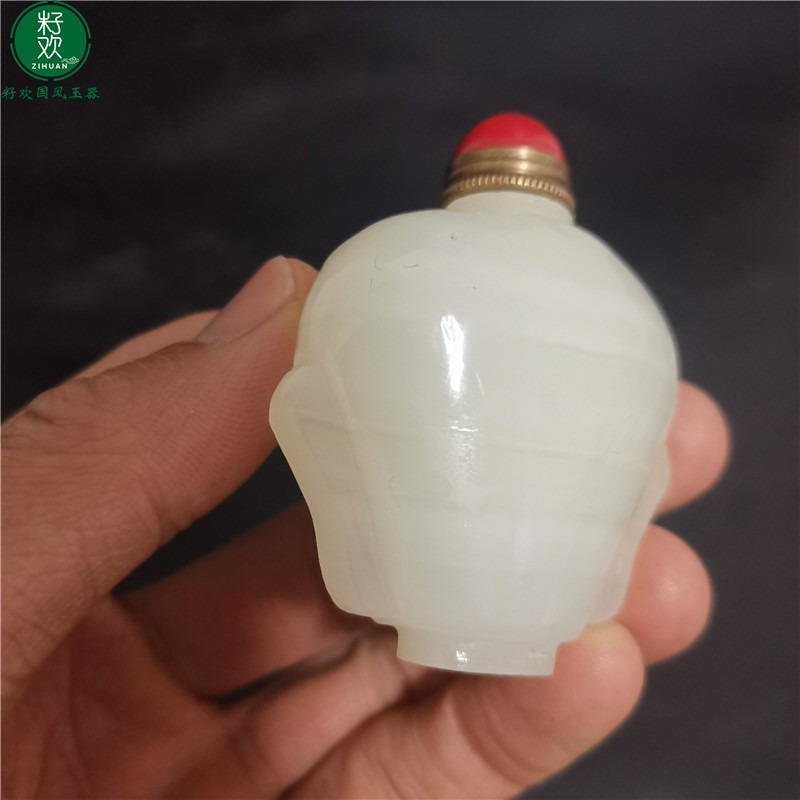 天然白玉石玉雕刻男士隨身文玩把玩件鼻煙壺把玩瑪瑙白玉石手把件-細節圖2