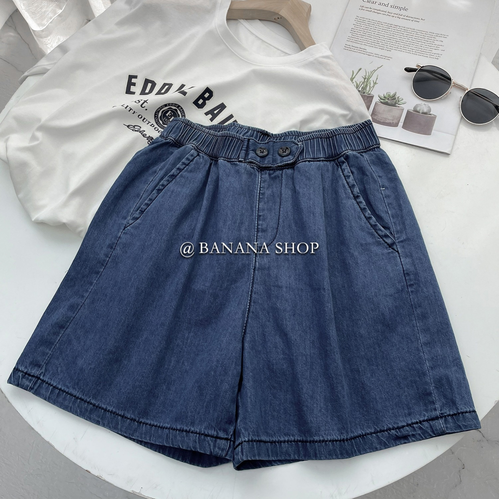 香蕉芭那那 夏季薄款做舊牛仔短褲女韓版簡約高腰顯瘦闊腿褲中褲-細節圖5