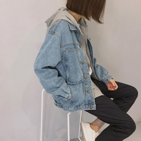 牛仔外套女韓國ulzzang原宿風bf韓版寬松百搭夾克學生上衣春秋潮-細節圖5