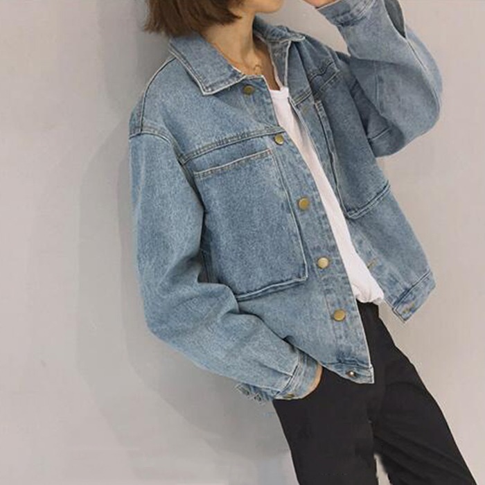 牛仔外套女韓國ulzzang原宿風bf韓版寬松百搭夾克學生上衣春秋潮-細節圖7