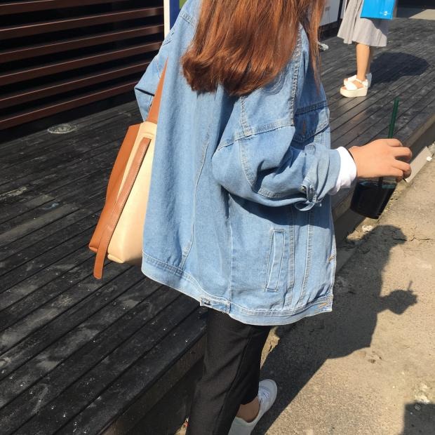 牛仔外套女韓國ulzzang原宿風bf韓版寬松百搭夾克學生上衣春秋潮-細節圖8