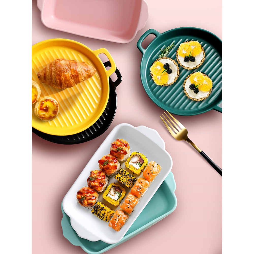 陶瓷烤盤千層面深款長方形圓芝士焗飯盤雙耳烘焙烤碗微波爐烤箱用-細節圖2