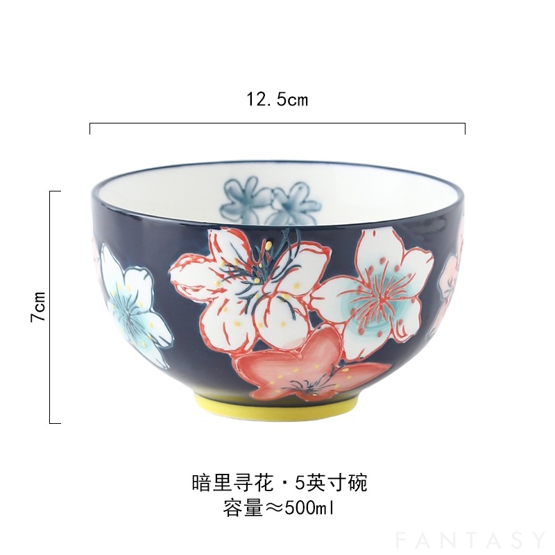 出口美國 可微波飯碗高檔家用飯碗手繪浮雕釉下彩5寸碗適用洗碗機-細節圖6