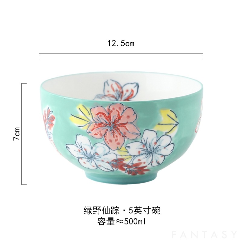 出口美國 可微波飯碗高檔家用飯碗手繪浮雕釉下彩5寸碗適用洗碗機-細節圖9