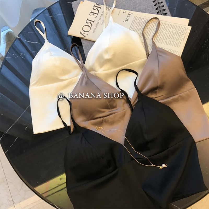 香蕉芭那那 品牌折扣店女裝無鋼圈素縐緞吊帶抹胸打底背心女夏季-細節圖2
