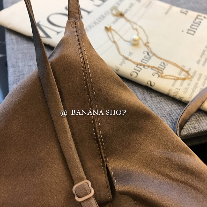 香蕉芭那那 品牌折扣店女裝無鋼圈素縐緞吊帶抹胸打底背心女夏季-細節圖3