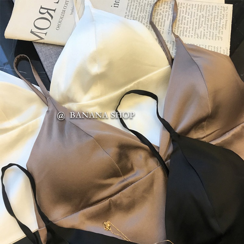 香蕉芭那那 品牌折扣店女裝無鋼圈素縐緞吊帶抹胸打底背心女夏季-細節圖4