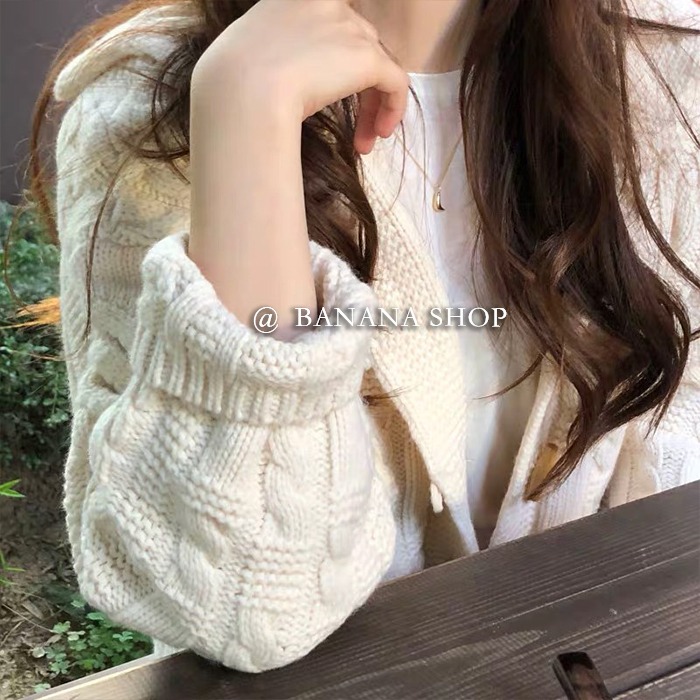 香蕉芭那那 韓版學院風粗毛線針織開衫毛衣女海軍領外套外搭上衣-細節圖3