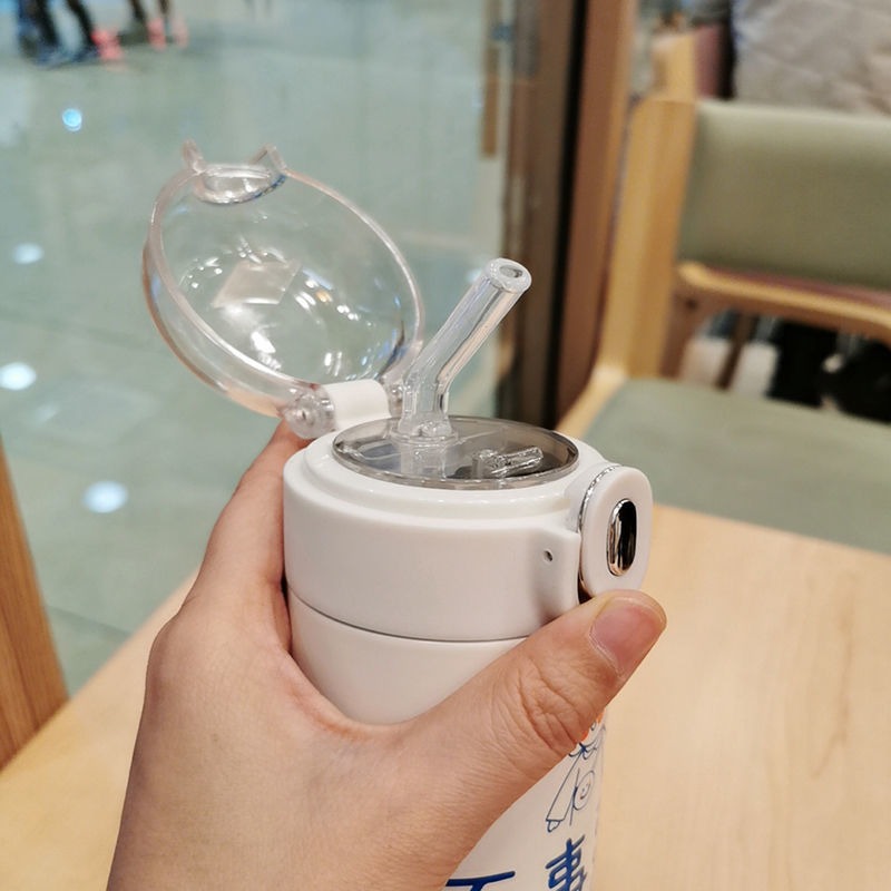 保溫杯少女心ins可愛吸管韓式水杯帶提繩牛奶便攜學生杯子日系-細節圖4