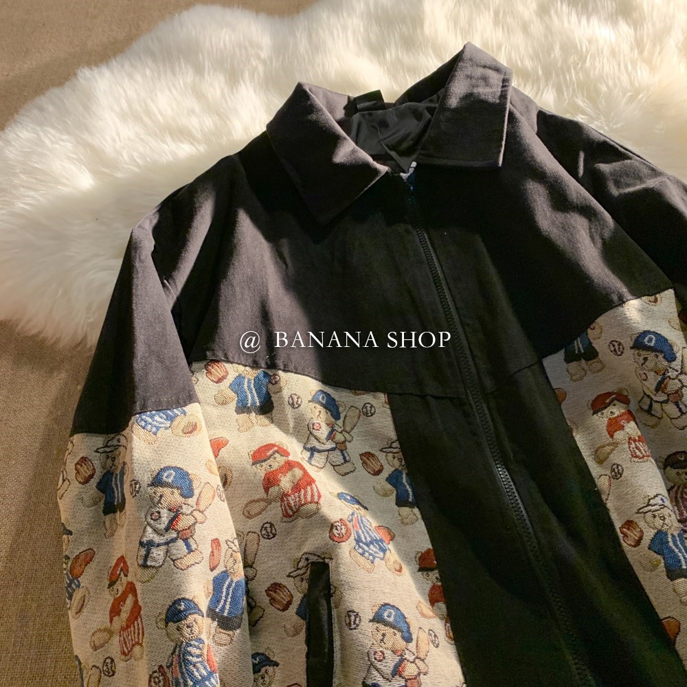 香蕉芭那那 日系古著vintage棒球服女春秋設計感小眾工裝夾克外套-細節圖3
