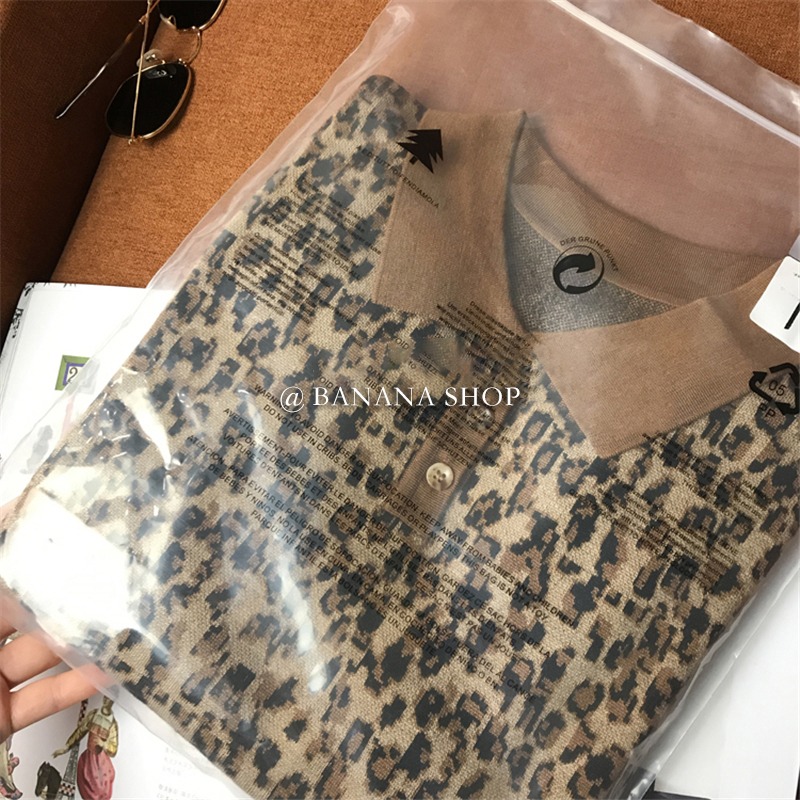 香蕉芭那那 時髦精B備單品！復古豹紋翻領針織衫短袖POLO衫女春夏-細節圖4