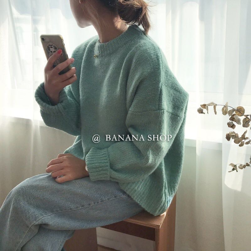 香蕉芭那那2021秋季新款時尚清新寬松上衣百搭圓領套頭毛衣女ins-細節圖5