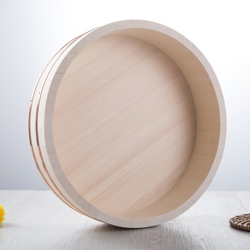 壽司米飯拌飯盆木製拌飯桶盆紫銅邊拌飯木盆盤刺身米飯盆日韓料理-細節圖3